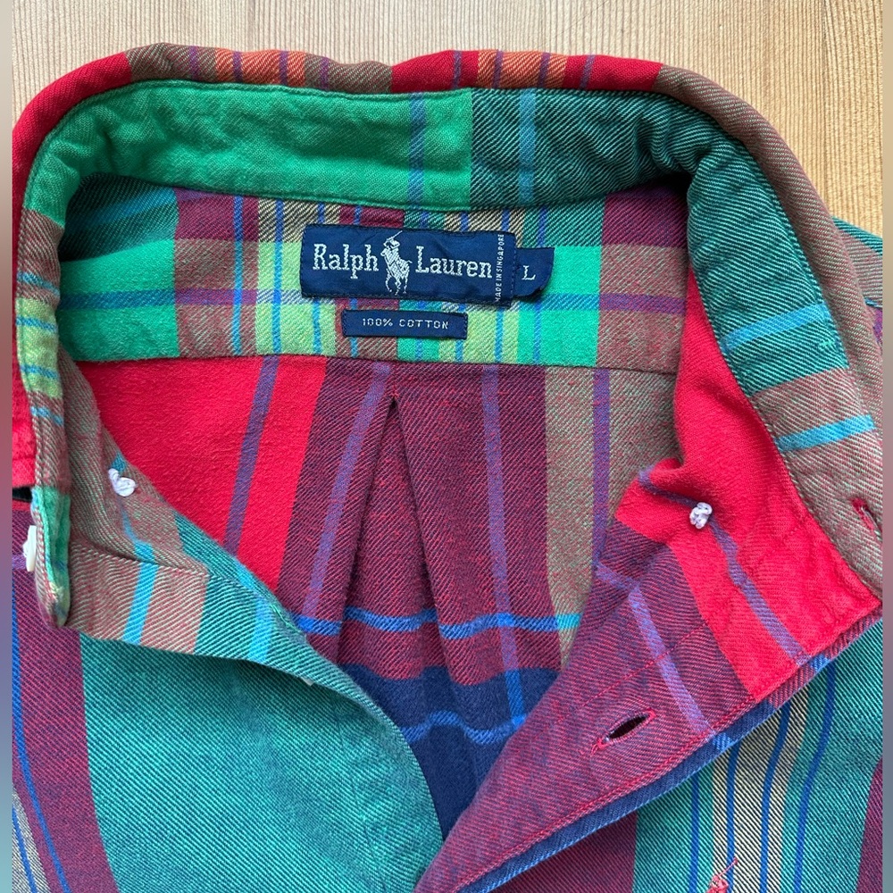 Ralph Lauren Plaid Button Down Shirt Men’s Large 100% Cotton *READ* - Picture 6 of 11
